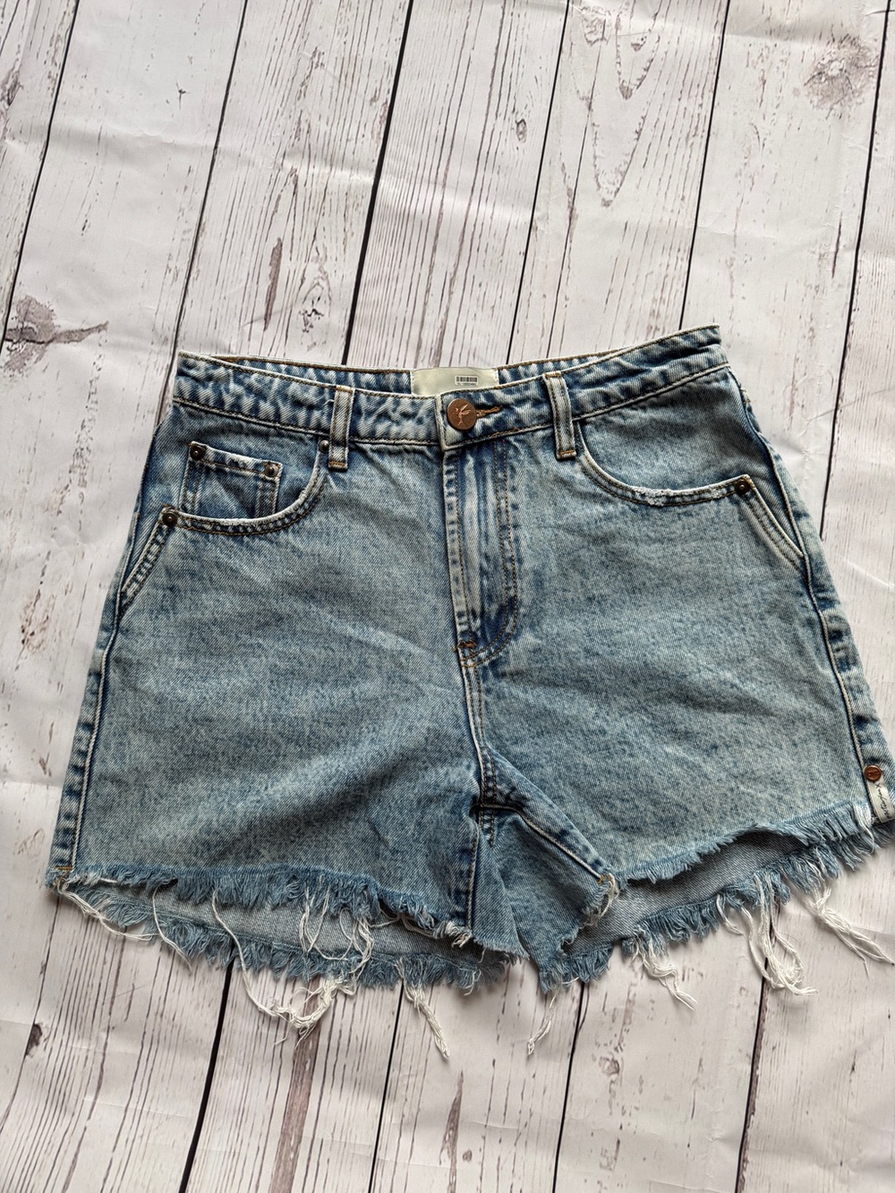 One Teaspoon Light Blue Frayed Hem Denim Shorts